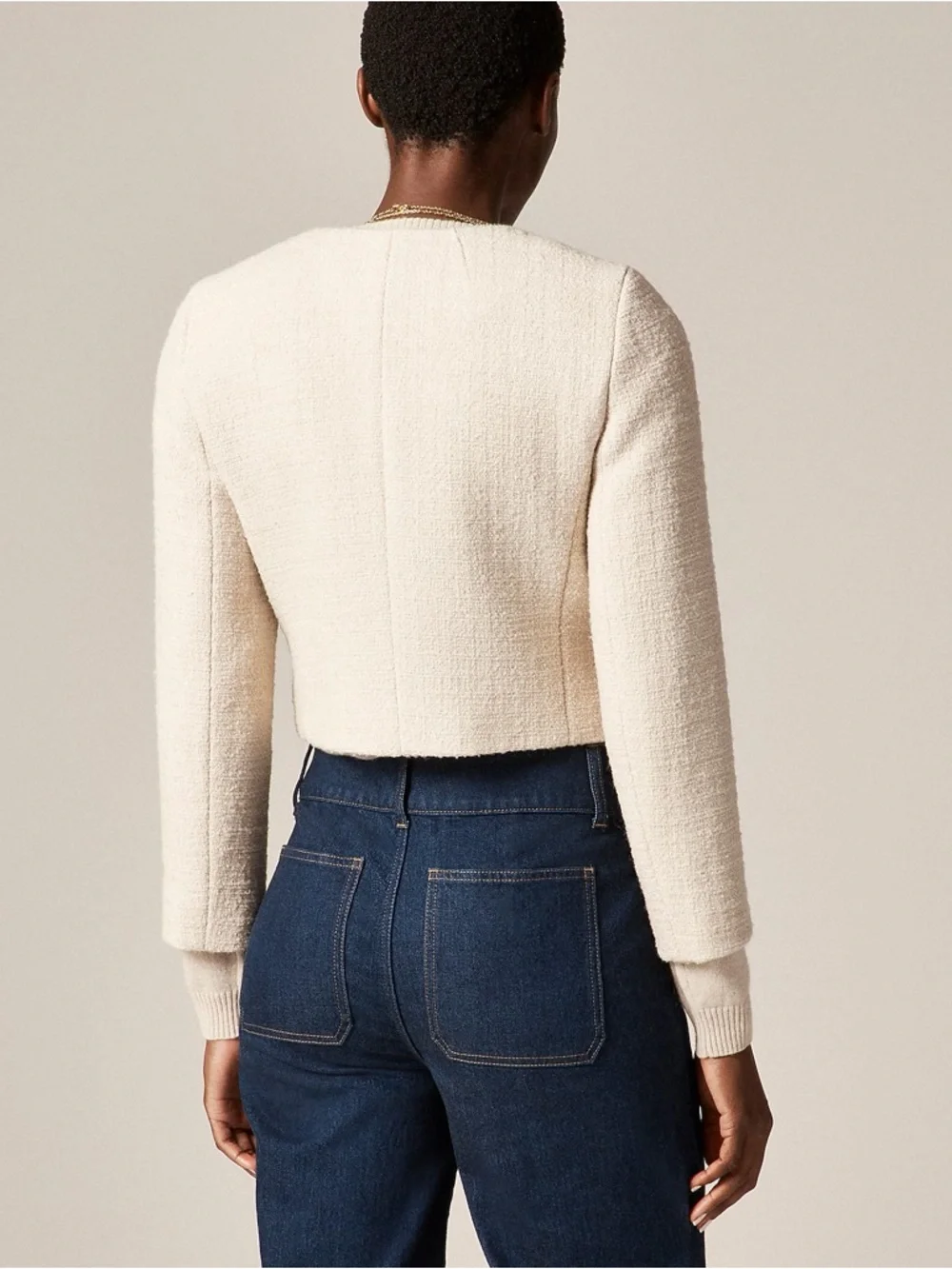 J Crew Bridgette lady jacket in Natural Tweed size 00 missing snap